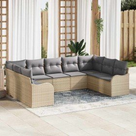 Conjunto de sofá de jardín 9 pcs beige y gris claro Poliratán Conjunto de sofá de jardín 9 pcs beige y gris claro Poliratán