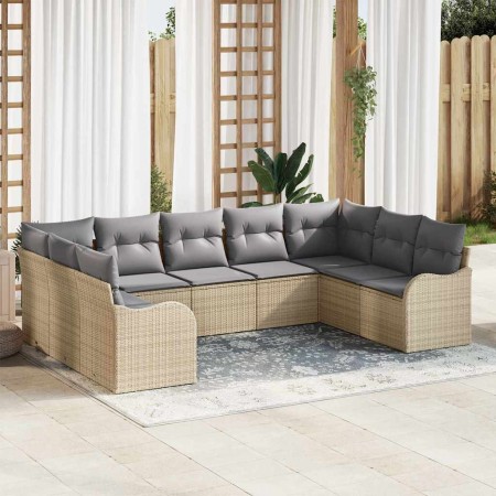 Conjunto de sofá de jardín 9 pcs beige y gris claro Poliratán