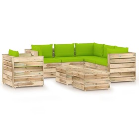 Muebles de jardín 8 piezas con cojines madera impregnada verde