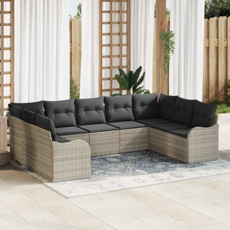 Conjunto de sofá de jardín con cojín 9 pcs Gris claro Poliratán