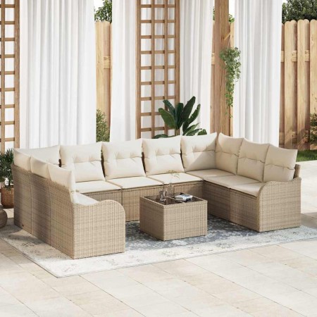 Conjunto de sofá de jardín 10 pcs Beige y Poliratán