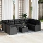 Conjunto de sofá de jardín con cojín 10 pcs Negro Poliratán