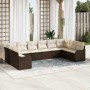 Conjunto de sofá de jardín 10 pcs Marrón y blanco Poliratán