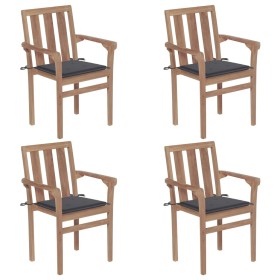Stackable garden chairs 4 pcs solid teak wood with cushions by vidaXL, Garden chairs - Ref: Foro24-3073379, Price: 513,66 €, ...
