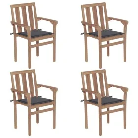 Stapelbare Gartenstühle 4 Stück aus massivem Teakholz mit Kissen von vidaXL, Gartenstühle - Ref: Foro24-3073379, Preis: 503,1...