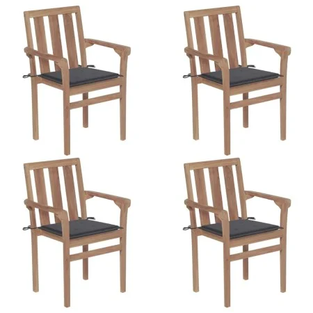 Stackable garden chairs 4 pcs solid teak wood with cushions by vidaXL, Garden chairs - Ref: Foro24-3073379, Price: 503,14 €, ...
