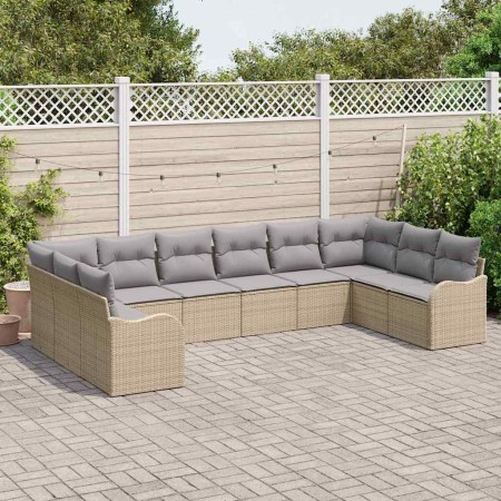 Conjunto de sofá de jardín 10 pcs beige y gris claro Poliratán