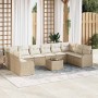Conjunto de sofá de jardín 11 pcs Beige y blanco Poliratán