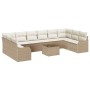 Conjunto de sofá de jardín 11 pcs Beige y blanco Poliratán
