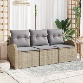 Conjunto de sofá de jardín 3 pcs beige y gris claro Poliratán