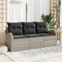 Conjunto de sofá de jardín con cojín 3 pcs Gris claro Poliratán