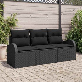 Conjunto de sofá de jardín con cojín 3 pcs Negro Poliratán en Conjuntos de jardín | Comprar online en Foro24