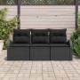 Conjunto de sofá de jardín con cojín 3 pcs Negro Poliratán