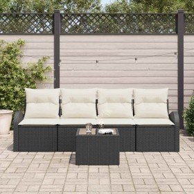 Conjunto de sofá de jardín 5 pcs Negro y crema 55 x 55 x 37 cm