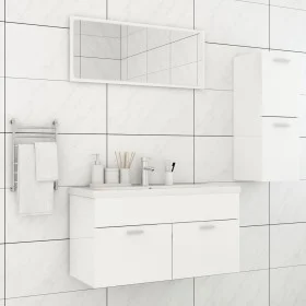 Glossy white engineered wood bathroom furniture set by vidaXL, Bathroom furniture - Ref: Foro24-3071024, Price: 123,24 €, Dis...