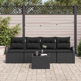 Conjunto de sofá de jardín Manual 5 pcs Negro 55 x 55 x 37 cm