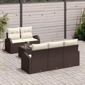 Conjunto de sofá de jardín 6 pcs Marrón y crema 55 x 55 x 37 cm