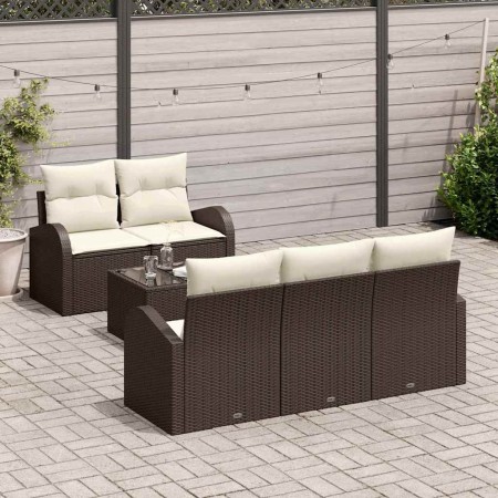 Conjunto de sofá de jardín 6 pcs Marrón y crema 55 x 55 x 37 cm