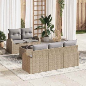 Conjunto de sofá de jardín 6 pcs Beige y gris 55 x 55 x 37 cm