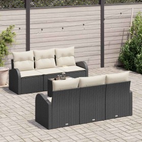 Conjunto de sofá de jardín 7 pcs Negro y crema 55 x 55 x 37 cm