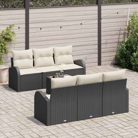 Conjunto de sofá de jardín 7 pcs Negro y crema 55 x 55 x 37 cm
