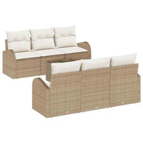 Conjunto de sofá de jardín 7 pcs Beige y Crema 55 x 55 x 37 cm