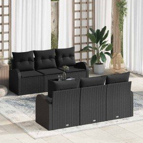 Conjunto de sofá de jardín con cojín Manual 7 pcs Negro en Sofás de exterior | Comprar online en Foro24