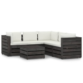 Muebles de jardín 6 piezas con cojines madera impregnada gris