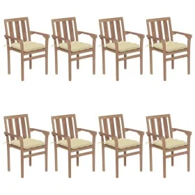 Stapelbare Gartenstühle 8 Stück aus massivem Teakholz mit Kissen von vidaXL, Gartenstühle - Ref: Foro24-3073450, Preis: 1,00 ...