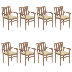 Stapelbare Gartenstühle 8 Stück aus massivem Teakholz mit Kissen von vidaXL, Gartenstühle - Ref: Foro24-3073450, Preis: 1,00 ...