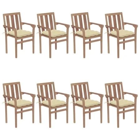 Stackable garden chairs 8 pcs solid teak wood with cushions by vidaXL, Garden chairs - Ref: Foro24-3073450, Price: 1,00 €, Di...