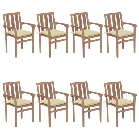 Stapelbare Gartenstühle 8 Stück aus massivem Teakholz mit Kissen von vidaXL, Gartenstühle - Ref: Foro24-3073450, Preis: 1,00 ...