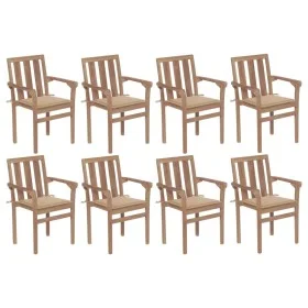 Stackable garden chairs 8 pcs solid teak wood with cushions by vidaXL, Garden chairs - Ref: Foro24-3073436, Price: 1,00 €, Di...