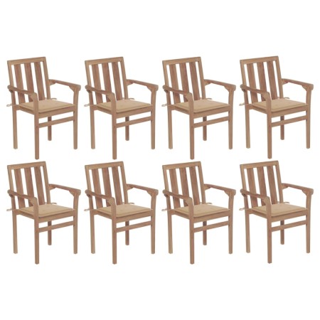 Stapelbare Gartenstühle 8 Stück aus massivem Teakholz mit Kissen von vidaXL, Gartenstühle - Ref: Foro24-3073436, Preis: 1,00 ...