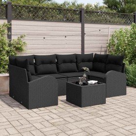 Conjunto de sofá de jardín Manual 7 pcs Negro 55 x 55 x 37 cm