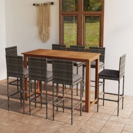 9-teiliges Gartenbar-Set und graue synthetische Rattankissen von vidaXL, Gartensets - Ref: Foro24-3068009, Preis: 769,72 €, R...