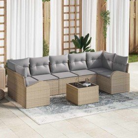 Conjunto de sofá de jardín 8 pcs Beige y gris 55 x 55 x 37 cm