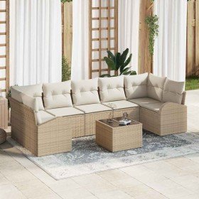 Conjunto de sofá de jardín 8 pcs Beige y Crema 55 x 55 x 37 cm