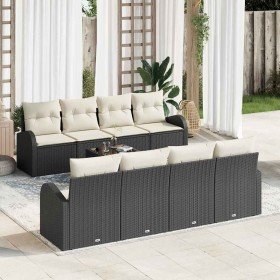 Conjunto de sofá de jardín 9 pcs Negro y crema 55 x 55 x 37 cm