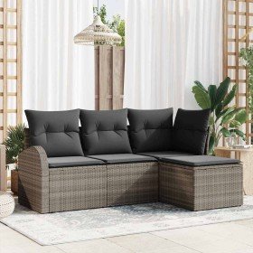 Conjunto de sofá de jardín con cojín 4 pcs Gris Poliratán