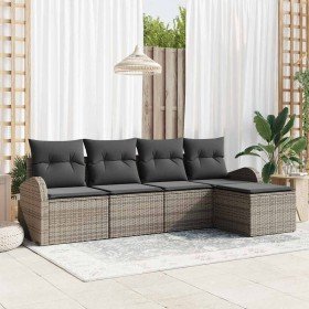 Conjunto de sofá de jardín con cojín 5 pcs Gris Poliratán