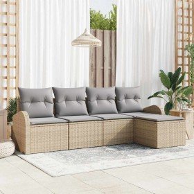 Conjunto de sofá de jardín 5 pcs beige y gris claro Poliratán