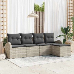 Conjunto de sofá de jardín con cojín 5 pcs Gris claro Poliratán