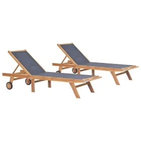 Folding sun loungers with wheels 2 pcs solid teak and textilene by vidaXL, Loungers - Ref: Foro24-3073000, Price: 593,06 €, D...