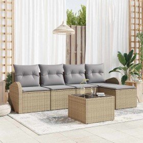 Conjunto de sofá de jardín 6 pcs beige y gris claro Poliratán
