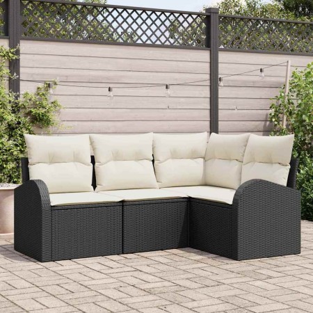Conjunto de sofá de jardín 4 pcs Negro y Poliratán