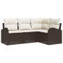 Conjunto de sofá de jardín 4 pcs Marrón y blanco Poliratán