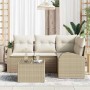 Conjunto de sofá de jardín 5 pcs Beige y Poliratán