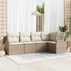 Conjunto de sofá de jardín 5 pcs Beige y Poliratán