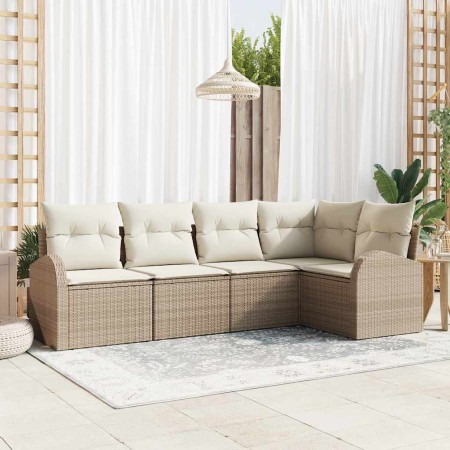 Conjunto de sofá de jardín 5 pcs Beige y Poliratán
